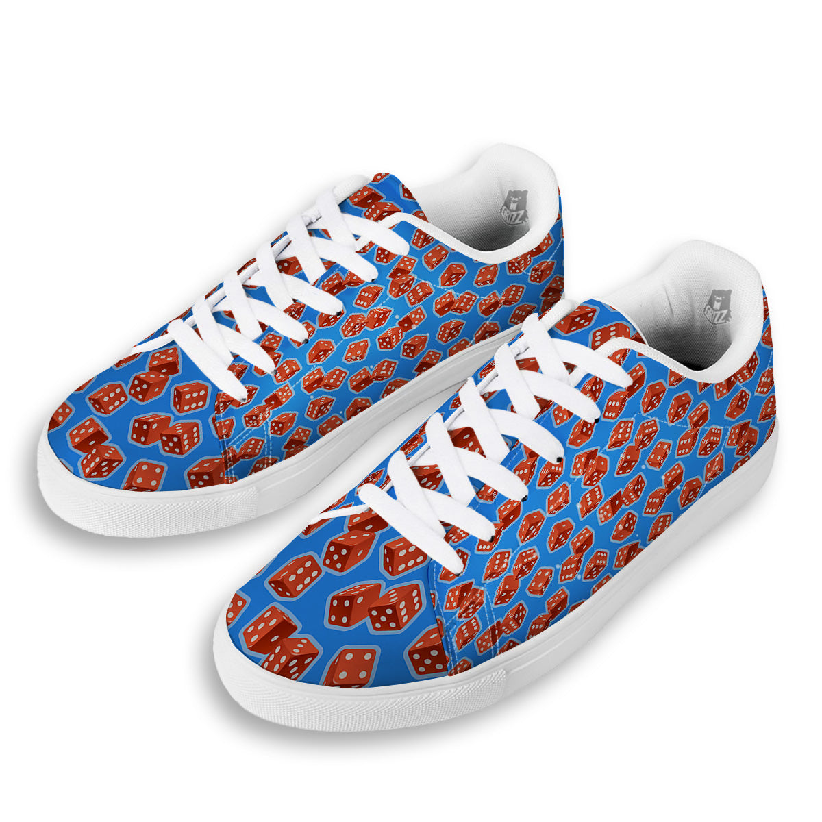 Dice Blue And Red Print Pattern White Low Top Sneakers-grizzshop