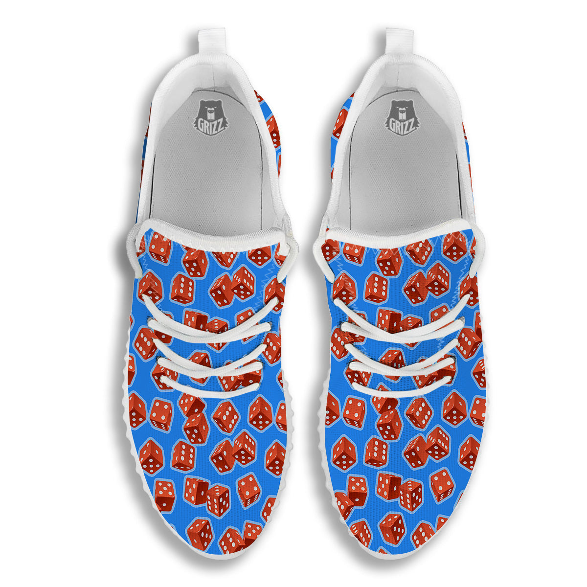 Dice Blue And Red Print Pattern White Walking Shoes-grizzshop