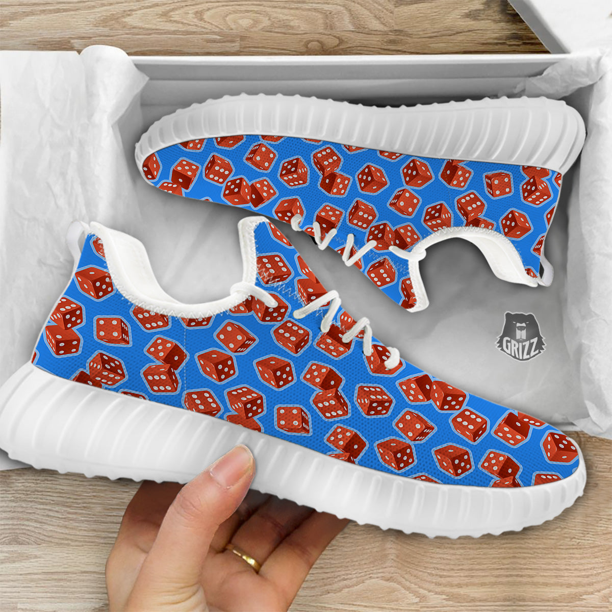 Dice Blue And Red Print Pattern White Walking Shoes-grizzshop