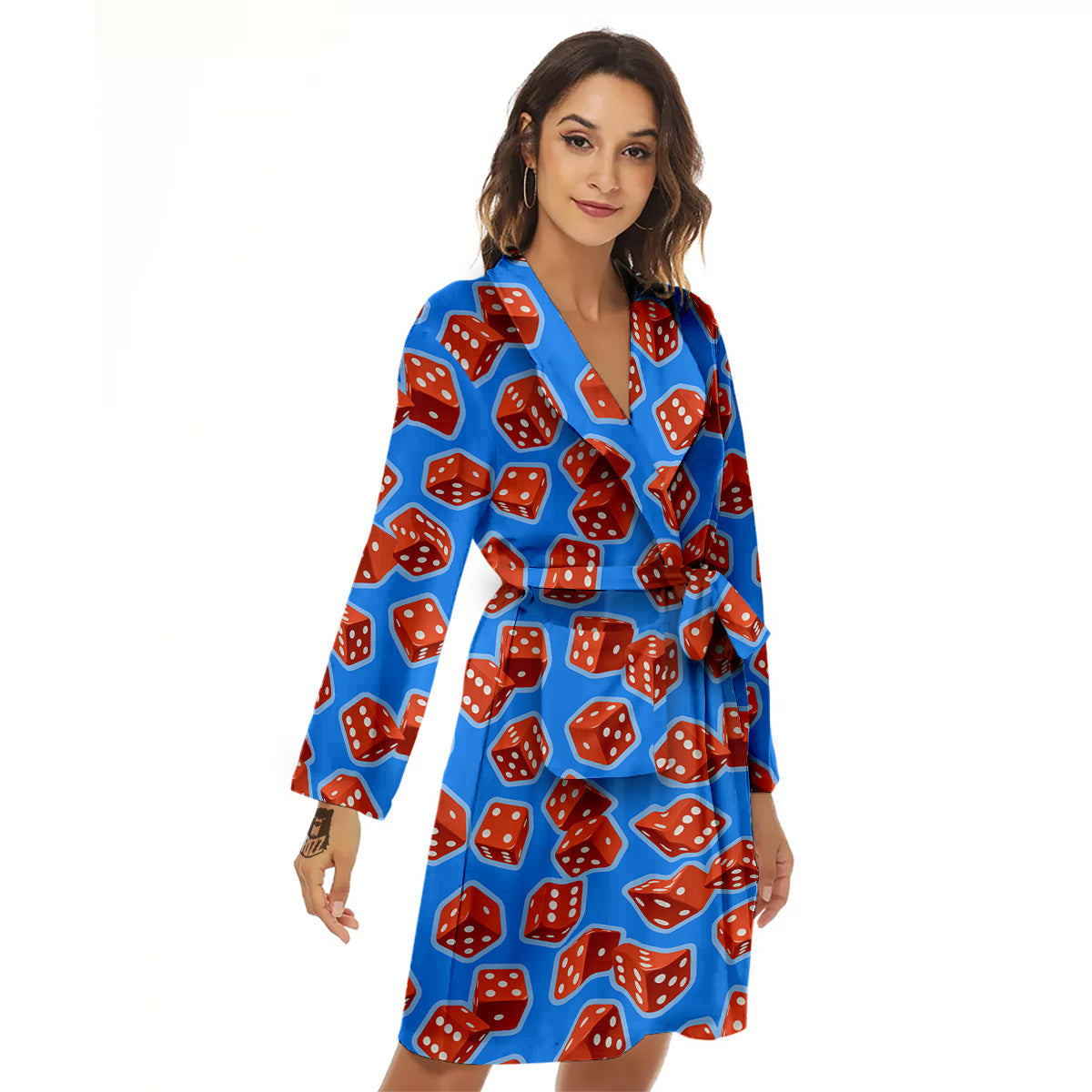 Dice Blue And Red Print Pattern Women's Robe-grizzshop