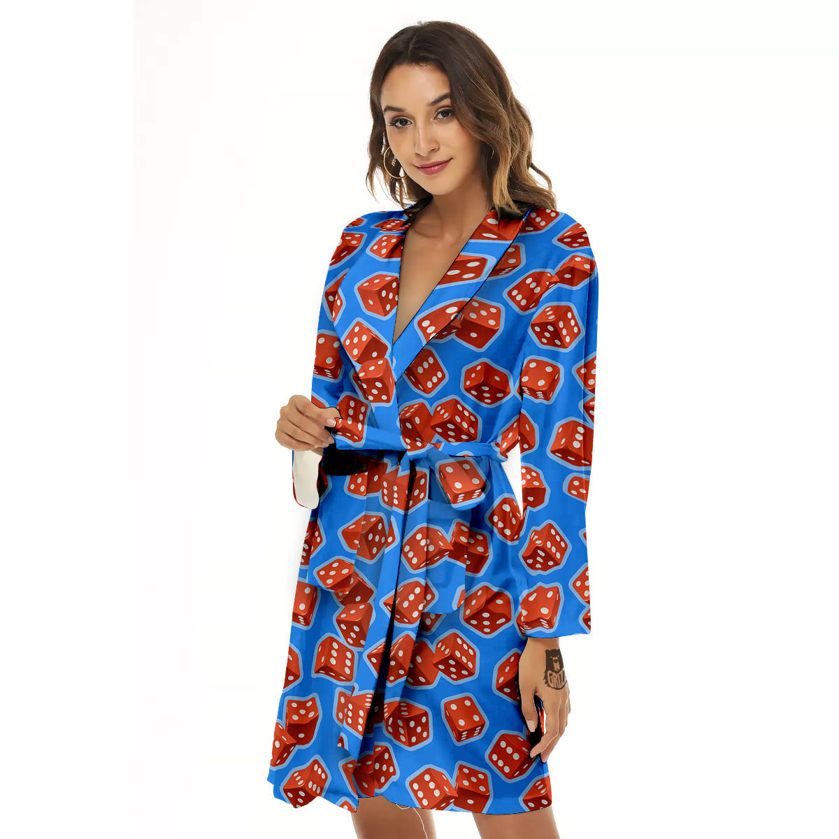 Dice Blue And Red Print Pattern Women's Robe-grizzshop