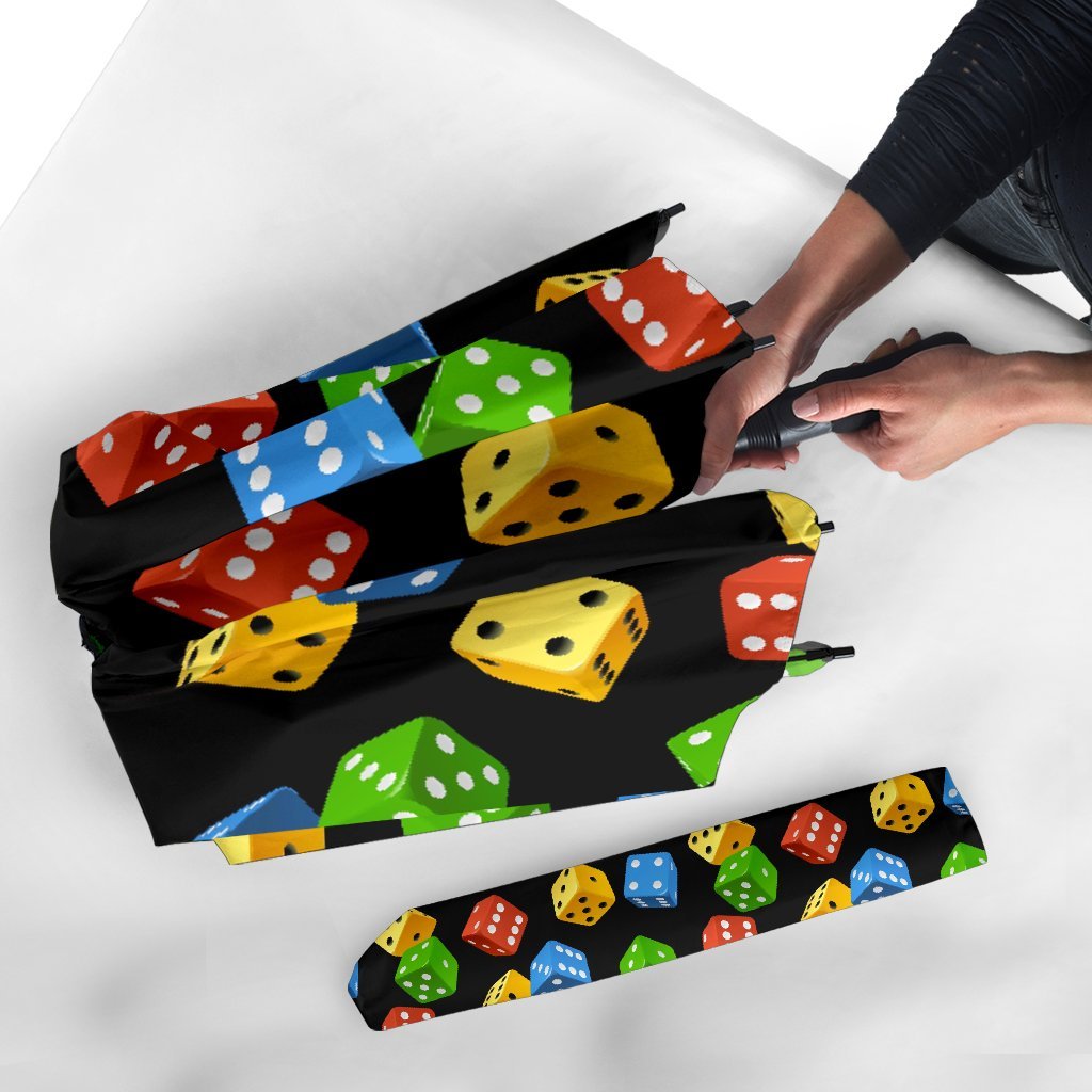 Dice Colorful Pattern Print Automatic Foldable Umbrella-grizzshop