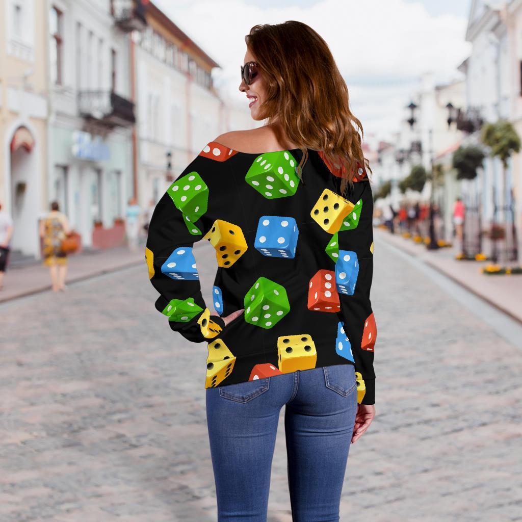 Dice Colorful Pattern Print Women Off Shoulder Sweatshirt-grizzshop