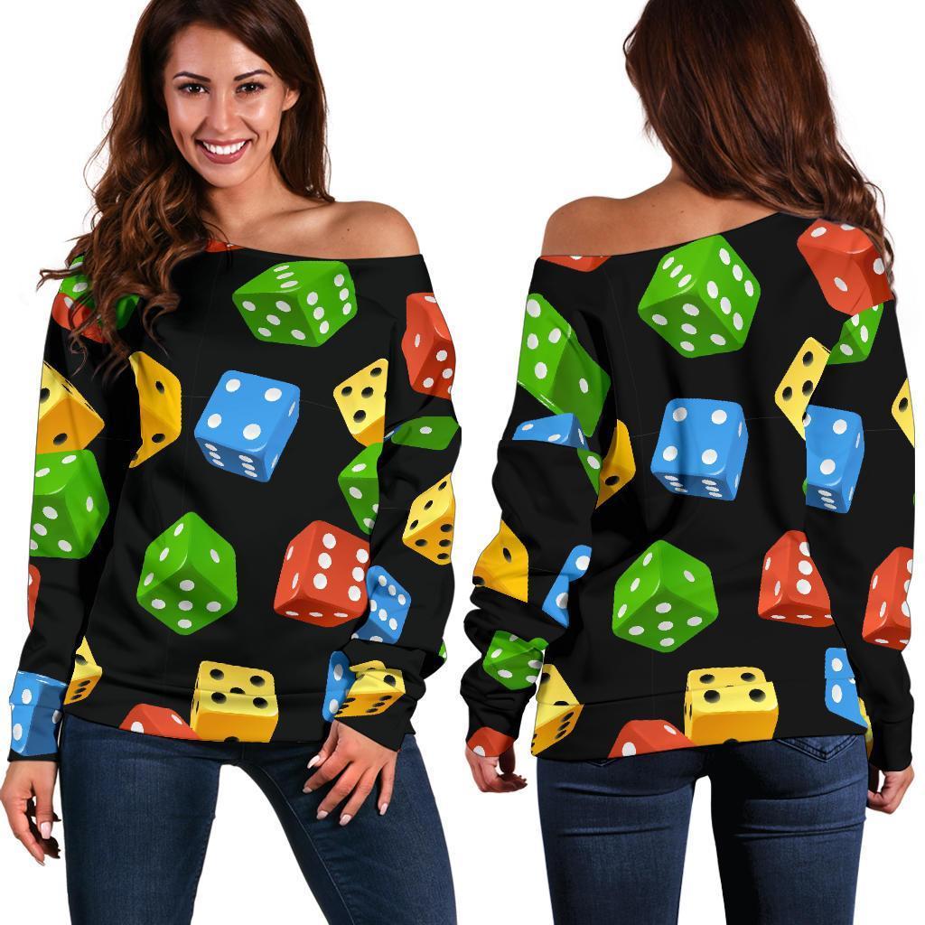 Dice Colorful Pattern Print Women Off Shoulder Sweatshirt-grizzshop