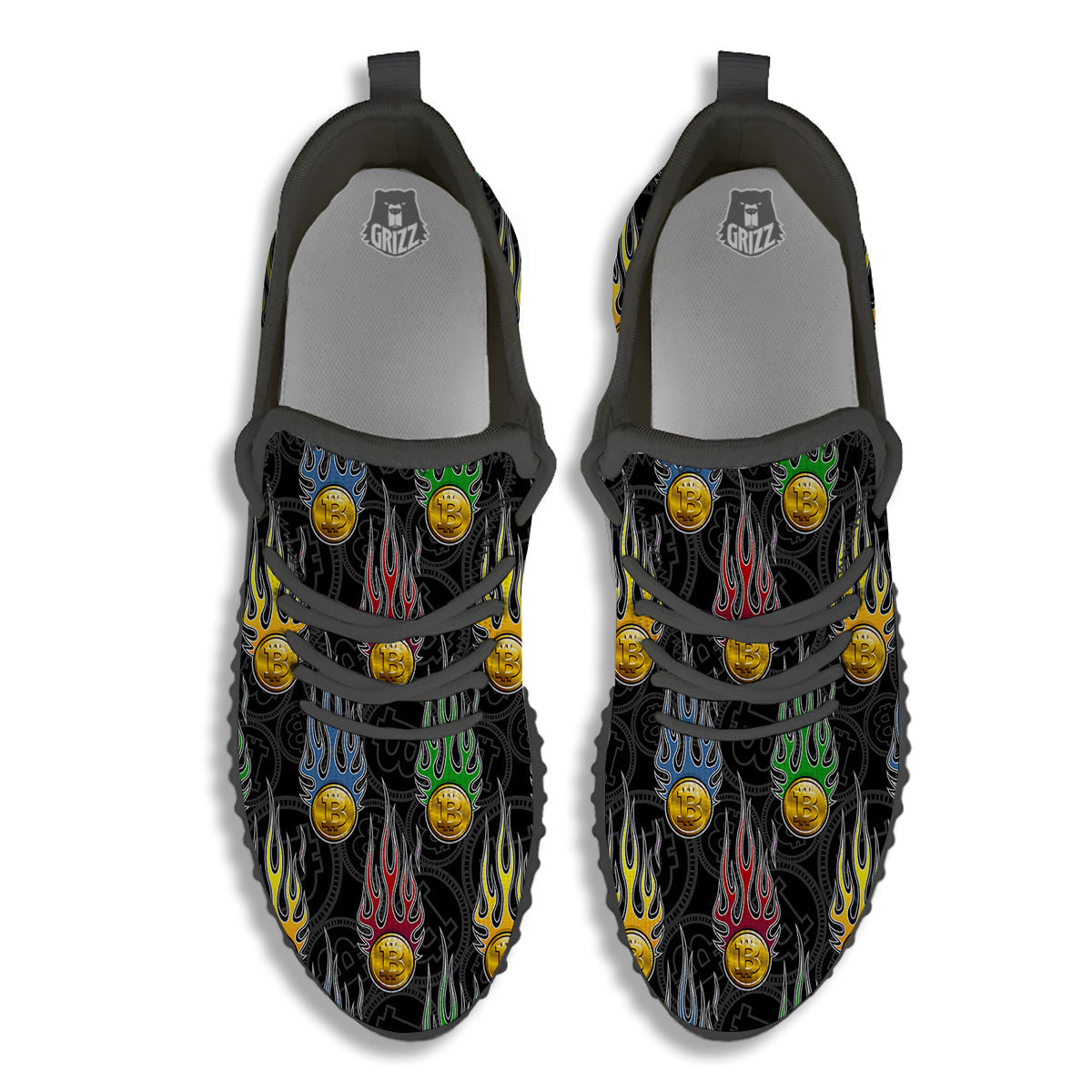 Digital Bitcoin On Fire Print Pattern Black Walking Shoes-grizzshop