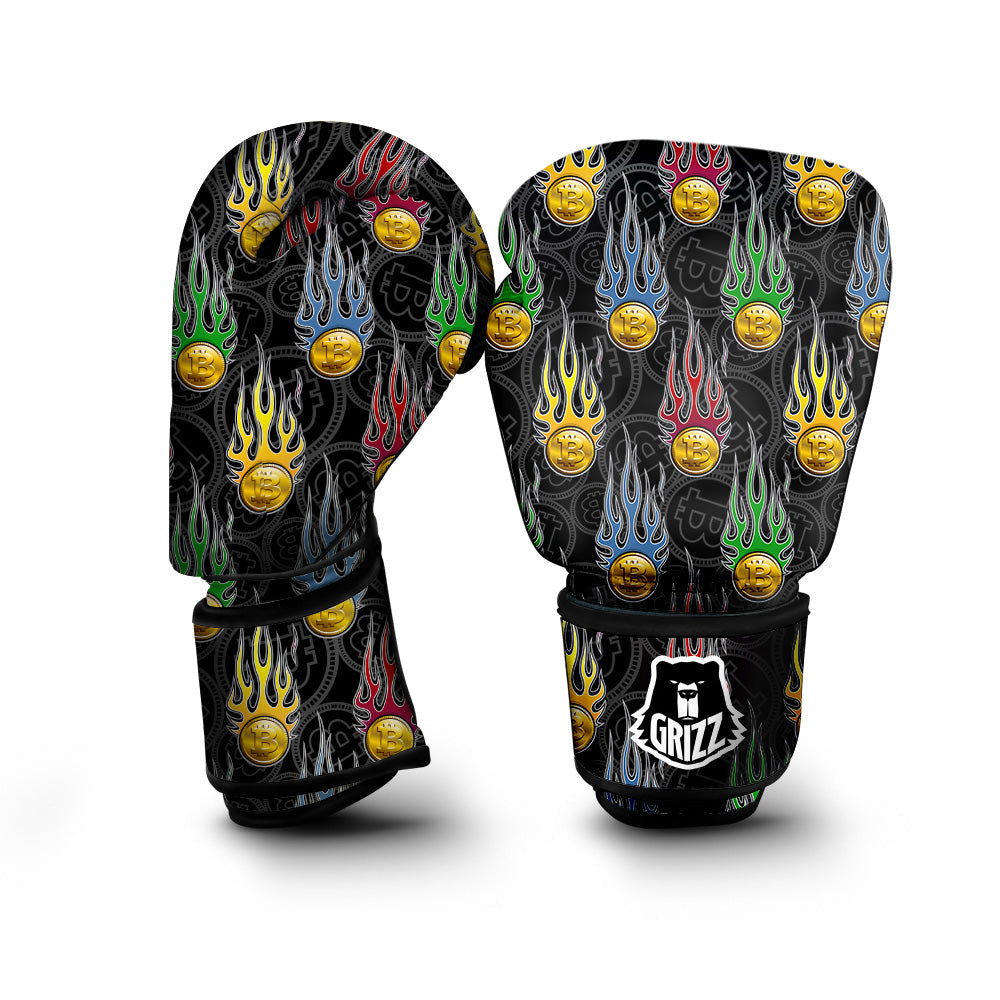 Digital Bitcoin On Fire Print Pattern Boxing Gloves-grizzshop