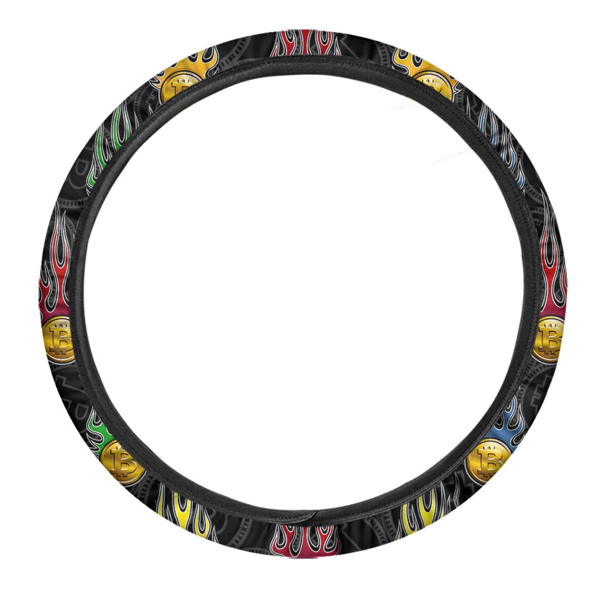 Digital Bitcoin On Fire Print Pattern Car Steering Wheel Cover-grizzshop