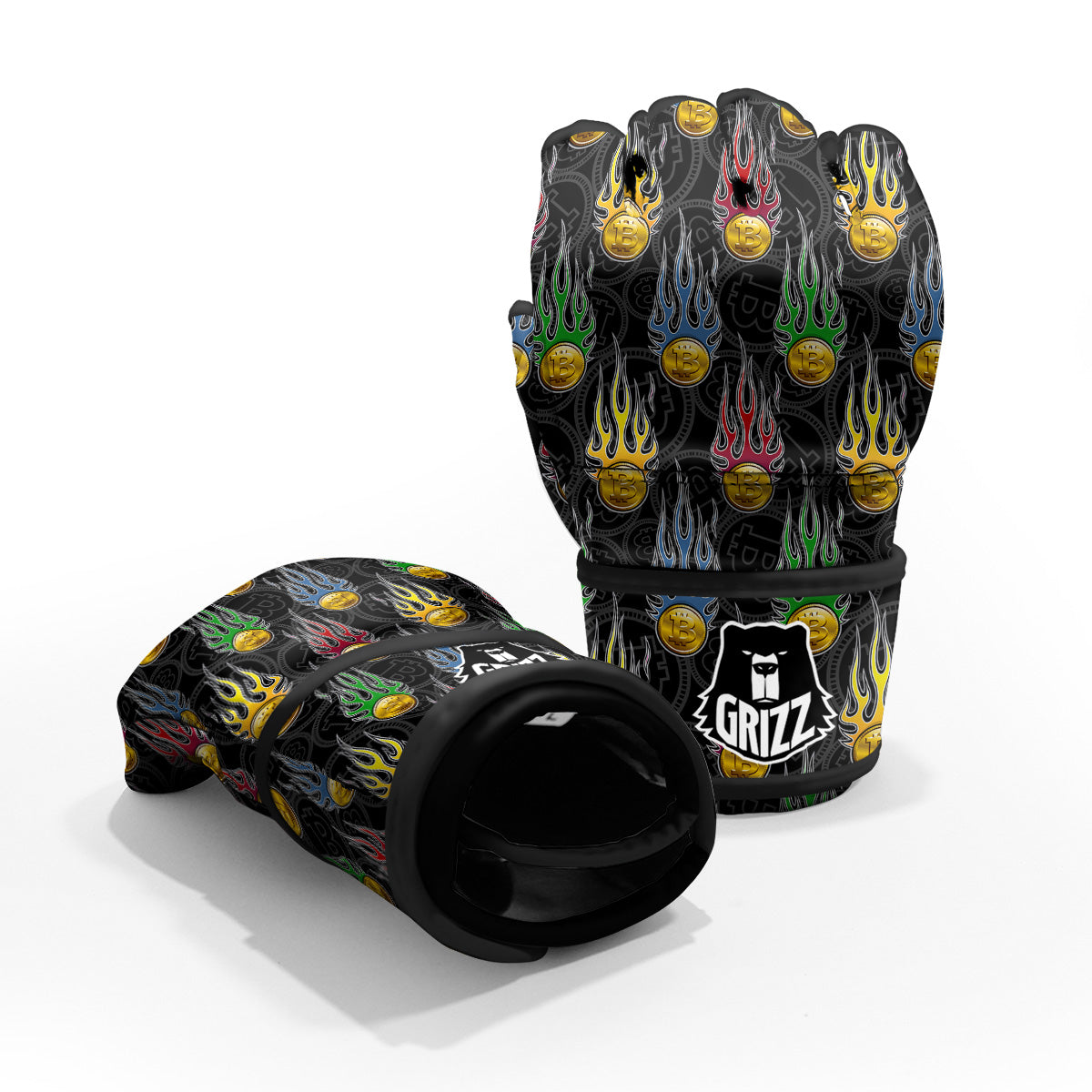 Digital Bitcoin On Fire Print Pattern MMA Gloves-grizzshop