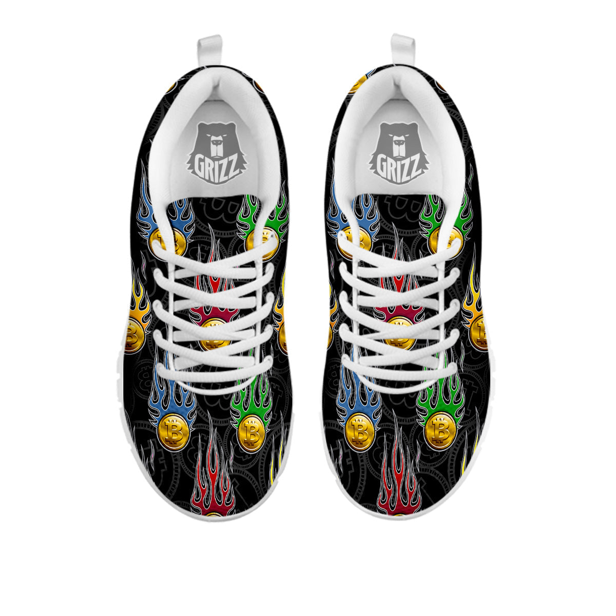 Digital Bitcoin On Fire Print Pattern White Sneaker-grizzshop