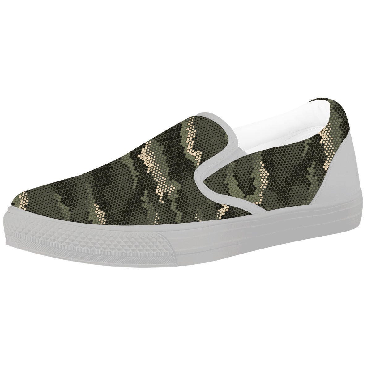 Digital Camo Army Green Print Pattern White Slip On Shoes-grizzshop