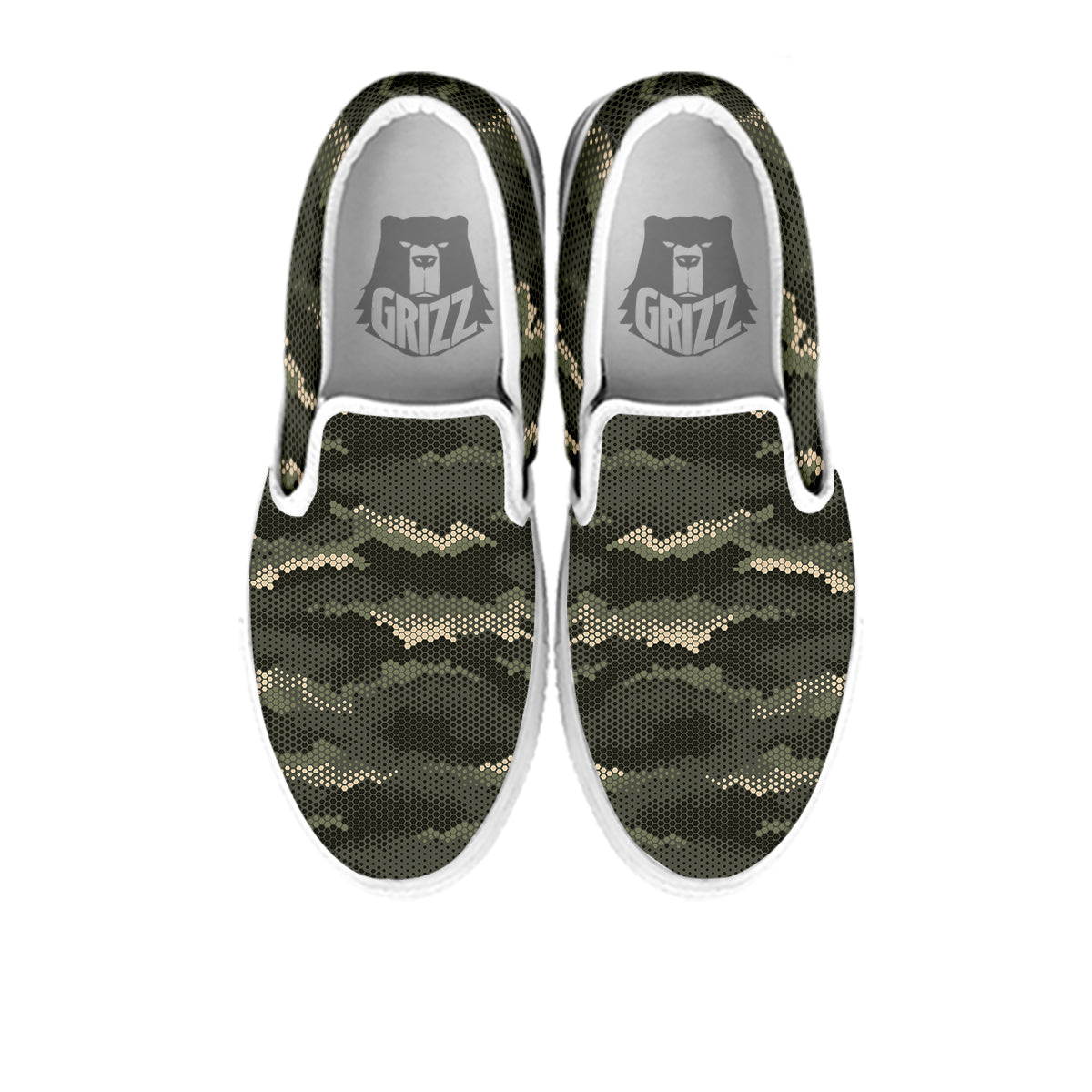 Digital Camo Army Green Print Pattern White Slip On Shoes-grizzshop