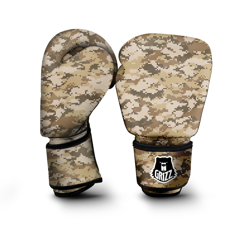 Digital Camo Beige Print Pattern Boxing Gloves-grizzshop