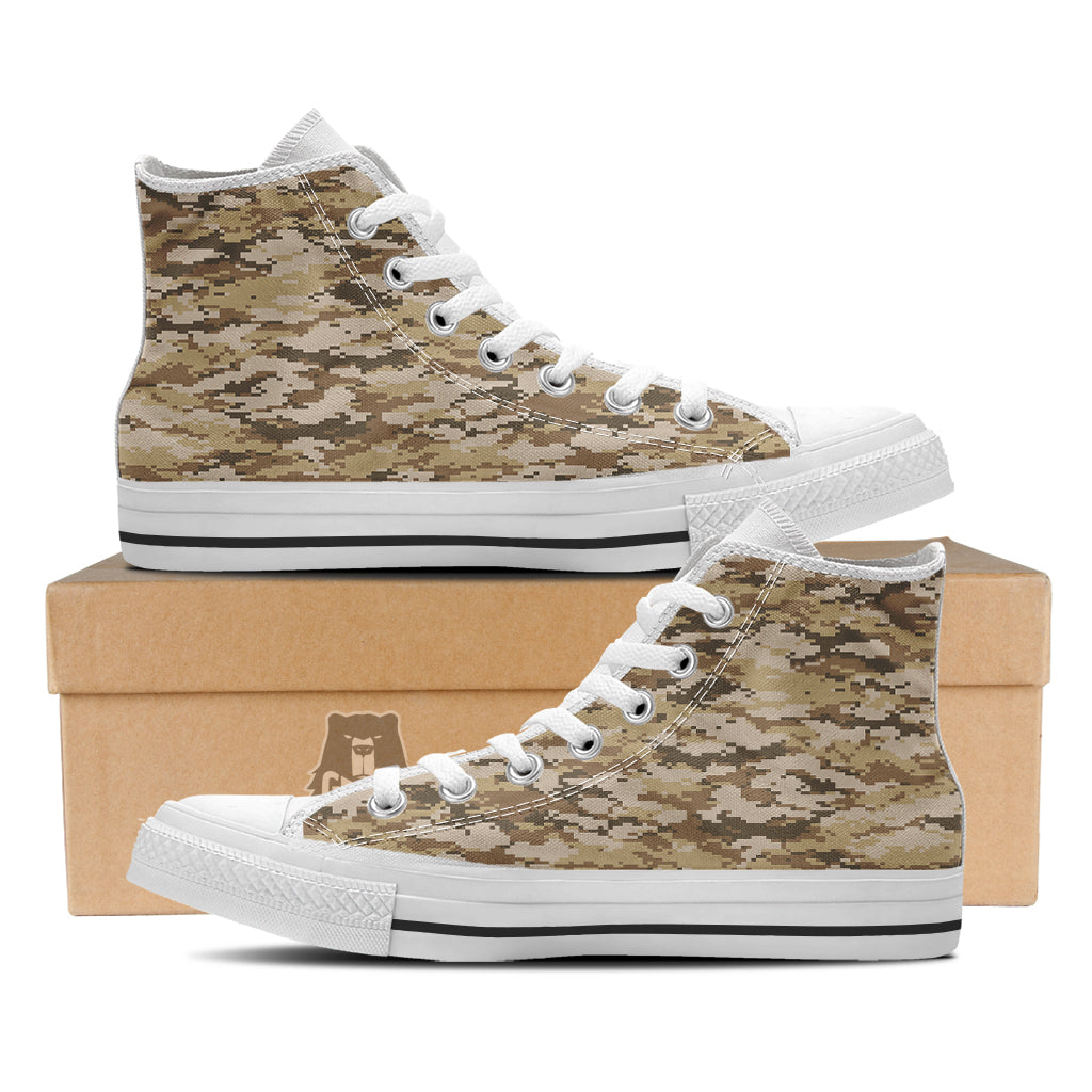 Digital Camo Beige Print Pattern White High Top Shoes-grizzshop