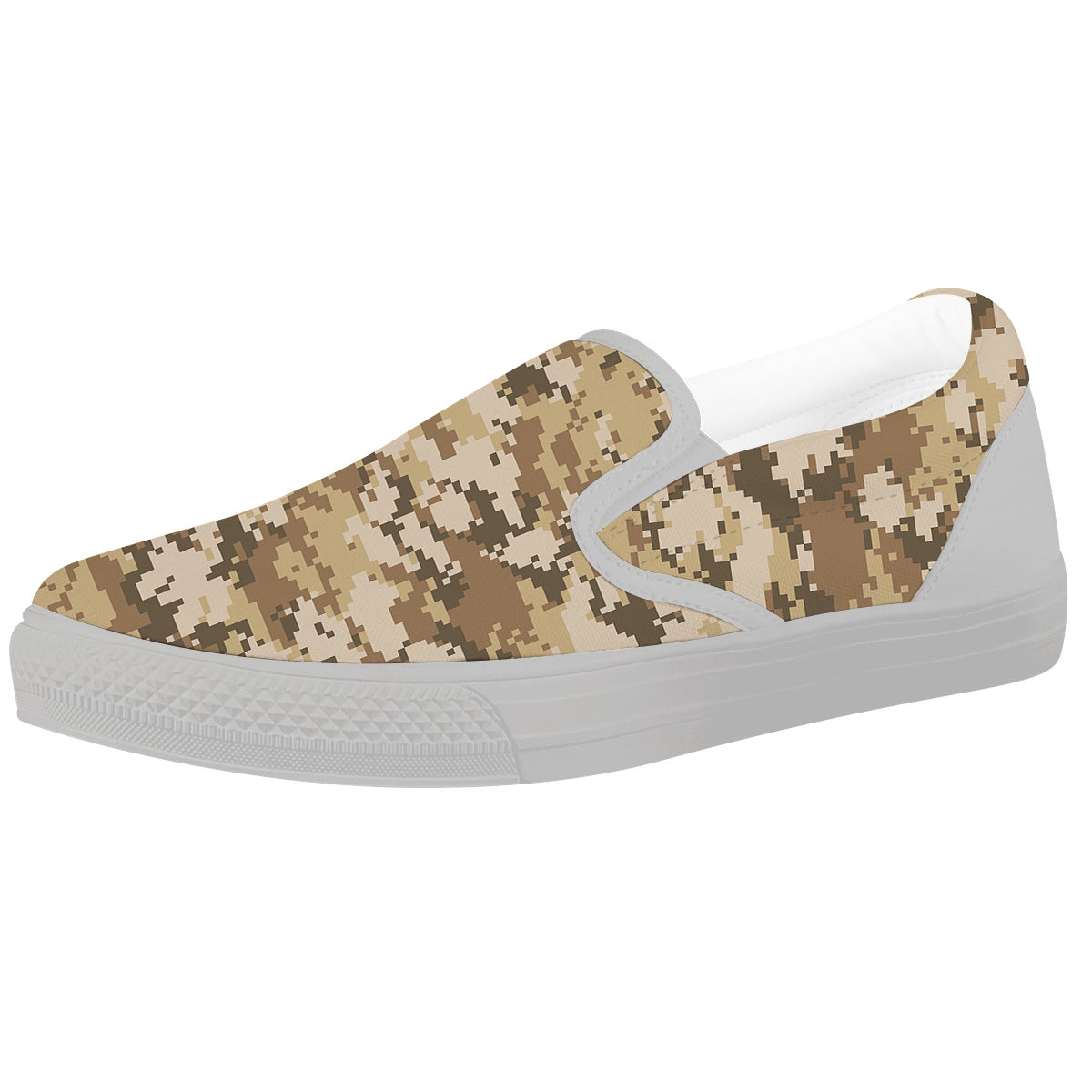 Digital Camo Beige Print Pattern White Slip On Shoes-grizzshop