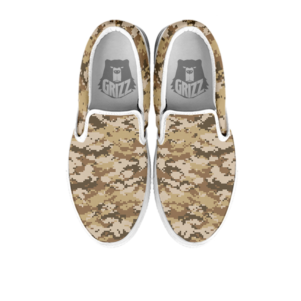 Digital Camo Beige Print Pattern White Slip On Shoes-grizzshop