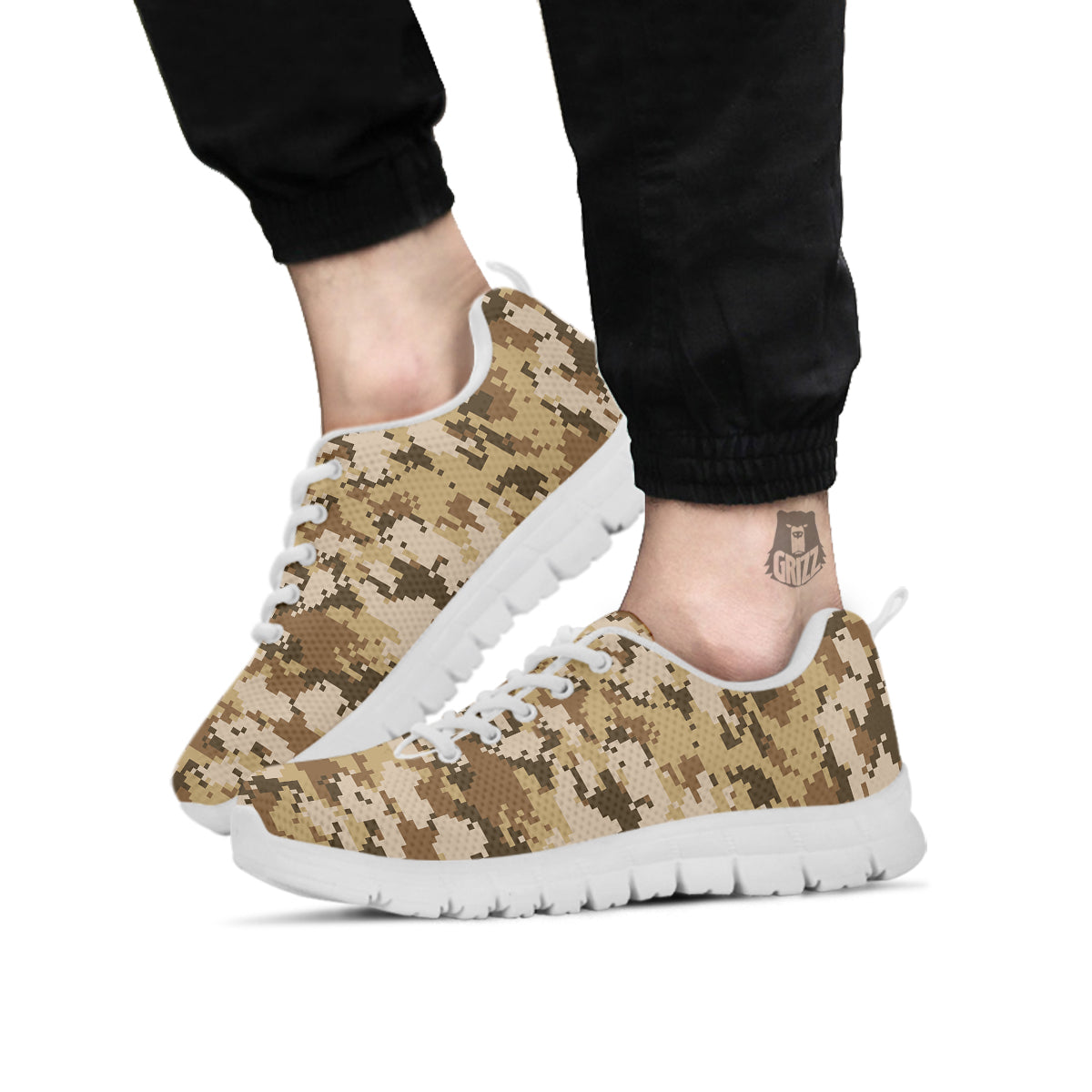 Digital Camo Beige Print Pattern White Sneaker-grizzshop