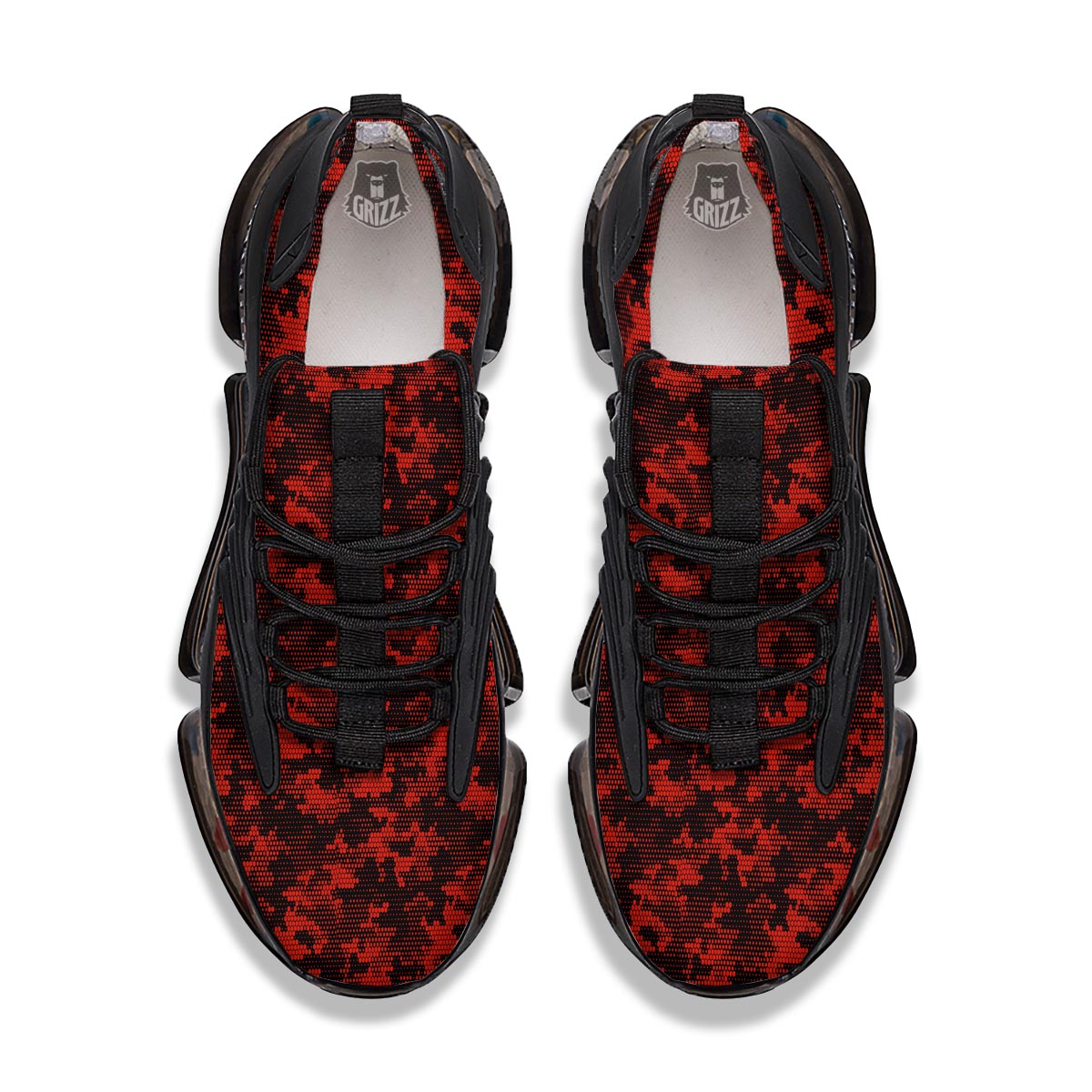 Digital Camo Black And Red Print Pattern Black Gym Shoes-grizzshop