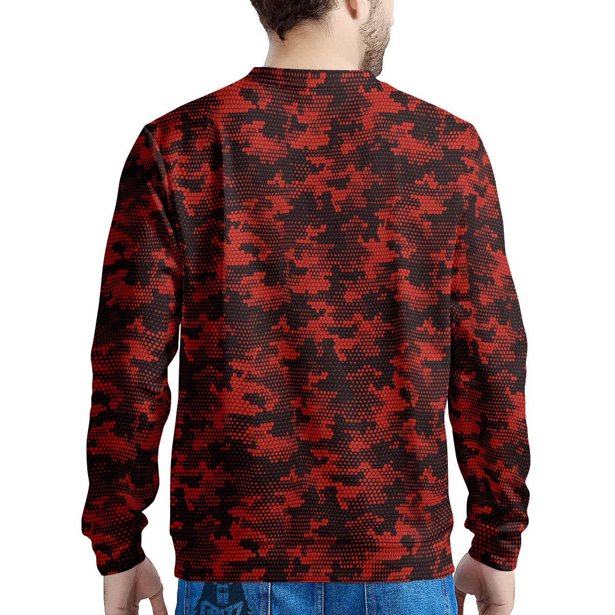 Digital Camo Black And Red Print Pattern Men's Sweatshirt-grizzshop