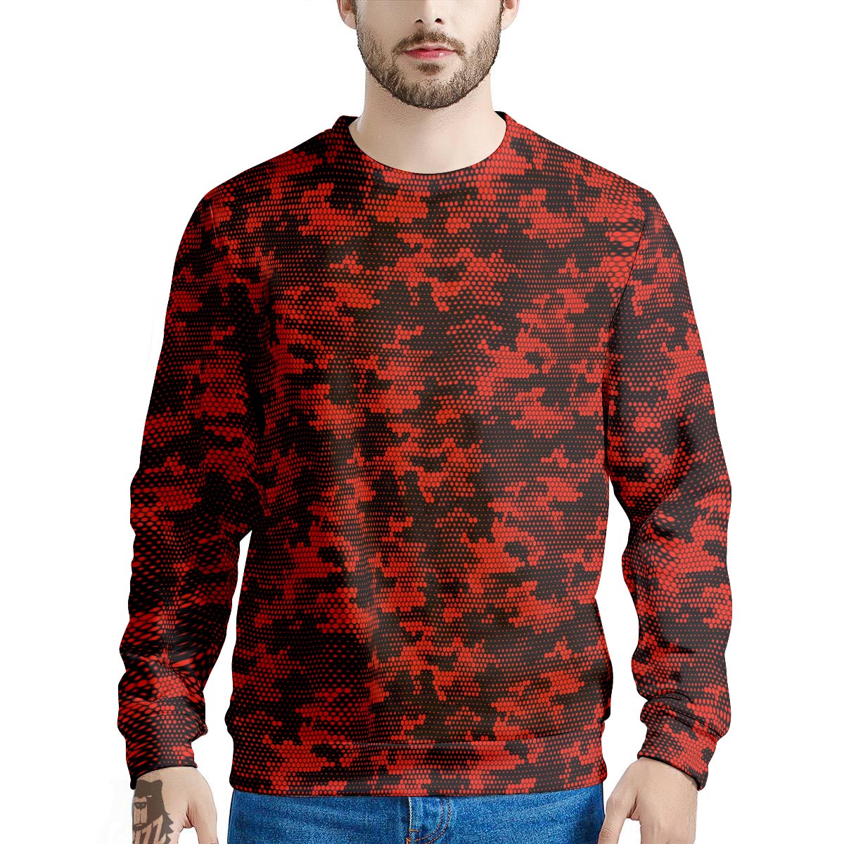 Digital Camo Black And Red Print Pattern Men's Sweatshirt-grizzshop