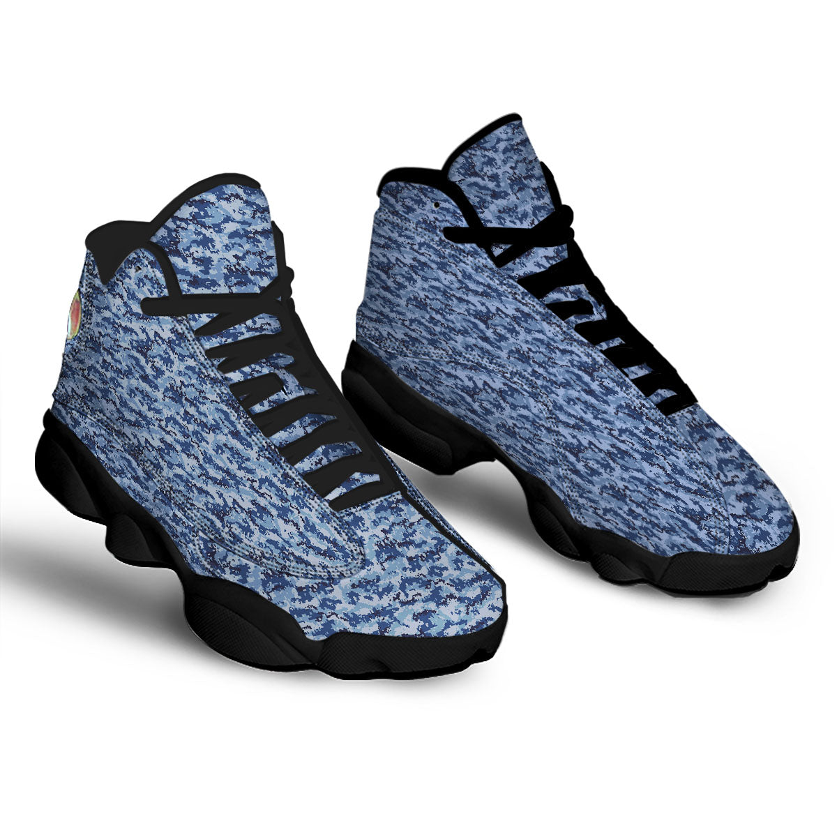 Digital Camo Blue Print Pattern Black Basketball Shoes-grizzshop