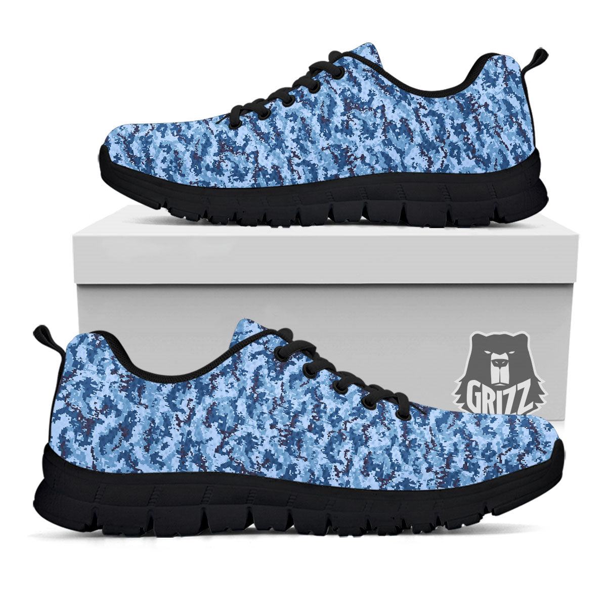 Digital Camo Blue Print Pattern Black Sneaker-grizzshop