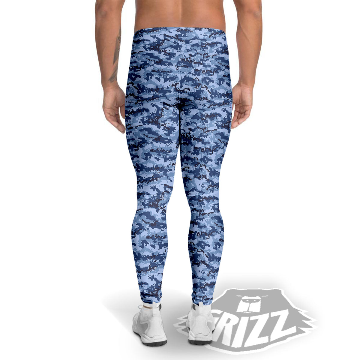 Digital Camo Blue Print Pattern Men's Leggings-grizzshop