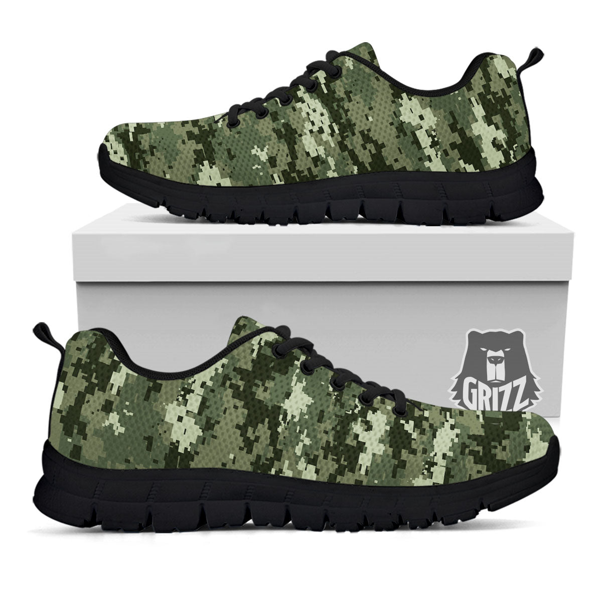 Digital Camo Desert Print Pattern Black Sneaker-grizzshop