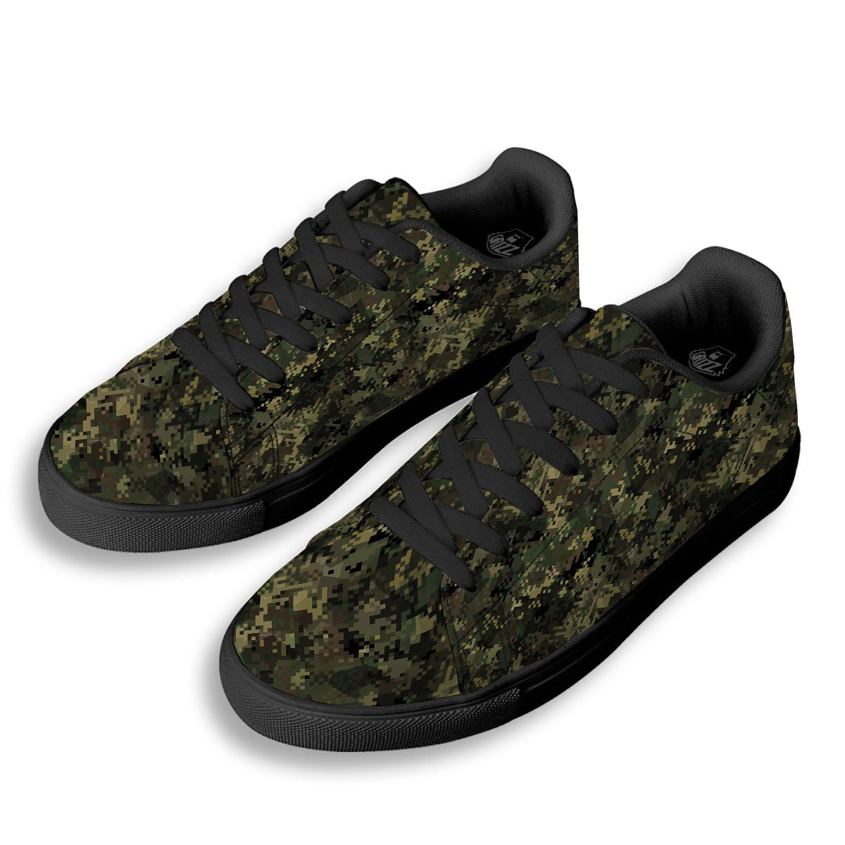 Digital Camo Forest Green Print Pattern Black Low Top Sneakers-grizzshop