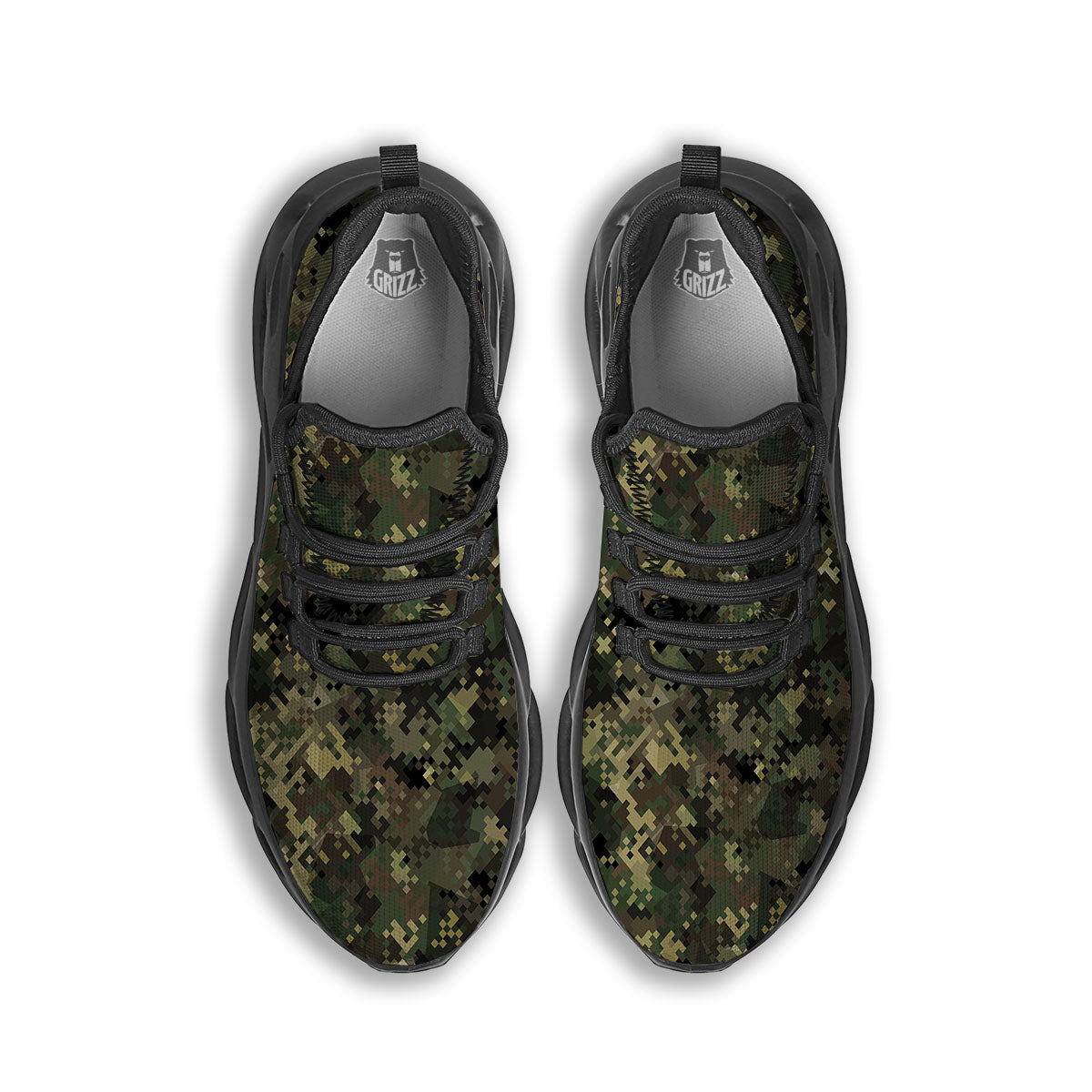Digital Camo Forest Green Print Pattern Black Running Shoes-grizzshop