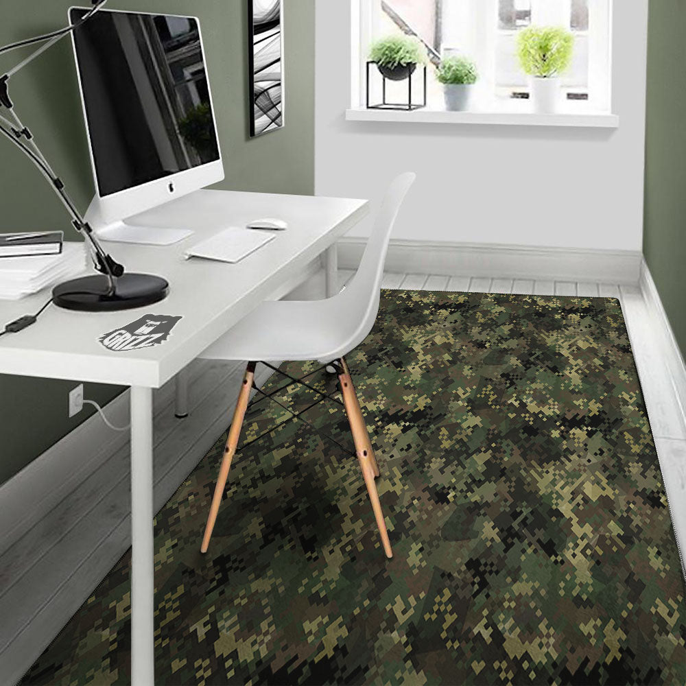 Digital Camo Forest Green Print Pattern Floor Mat-grizzshop