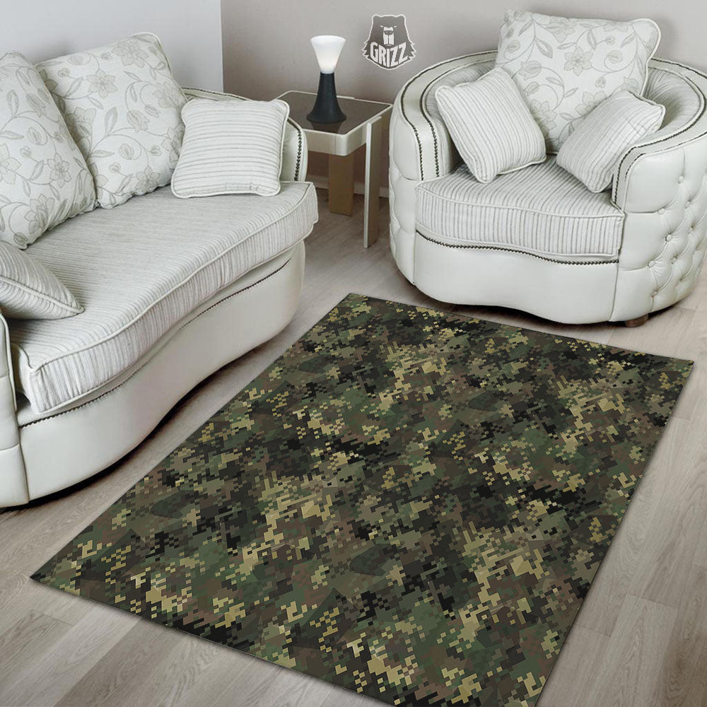 Digital Camo Forest Green Print Pattern Floor Mat-grizzshop
