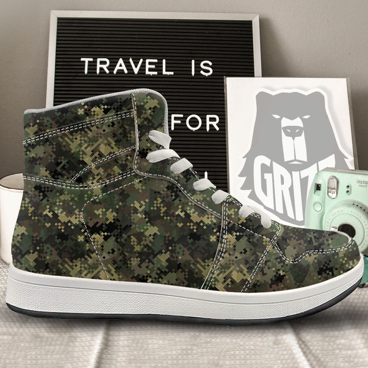 Digital Camo Forest Green Print Pattern High Top Sneakers-grizzshop
