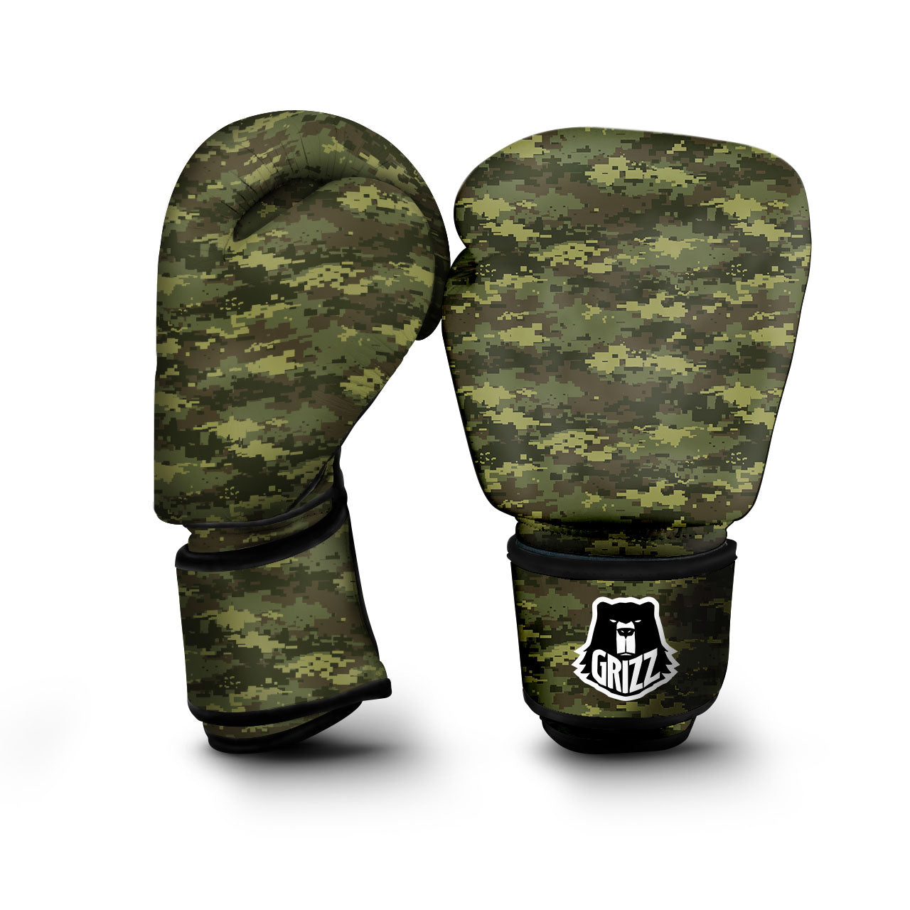 Digital Camo Green Print Pattern Boxing Gloves-grizzshop