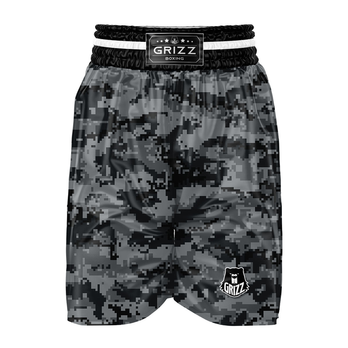 Digital Camo Grey And Black Print Boxing Shorts-grizzshop