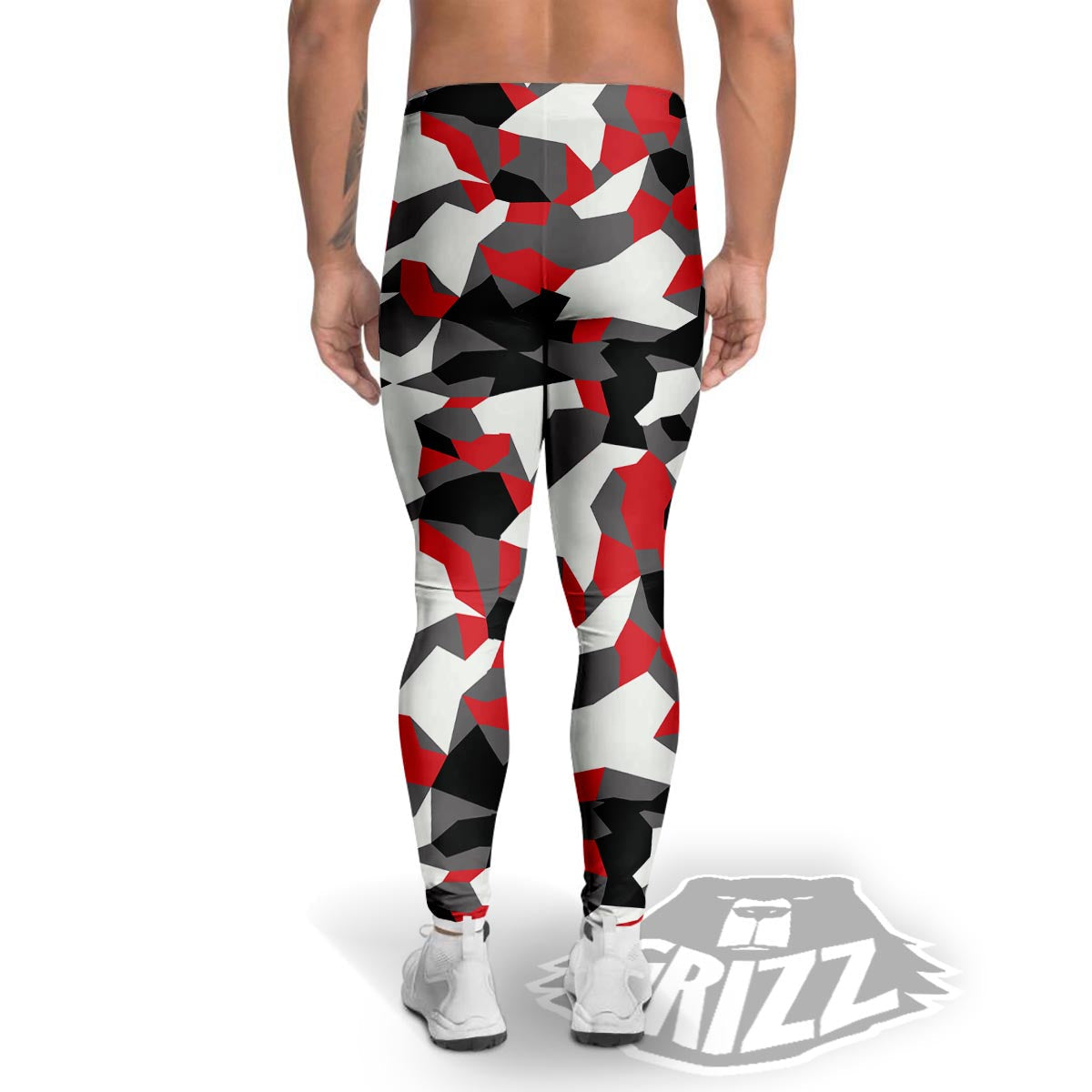 Digital Camo Grey And Red Print Pattern Men's Leggings-grizzshop