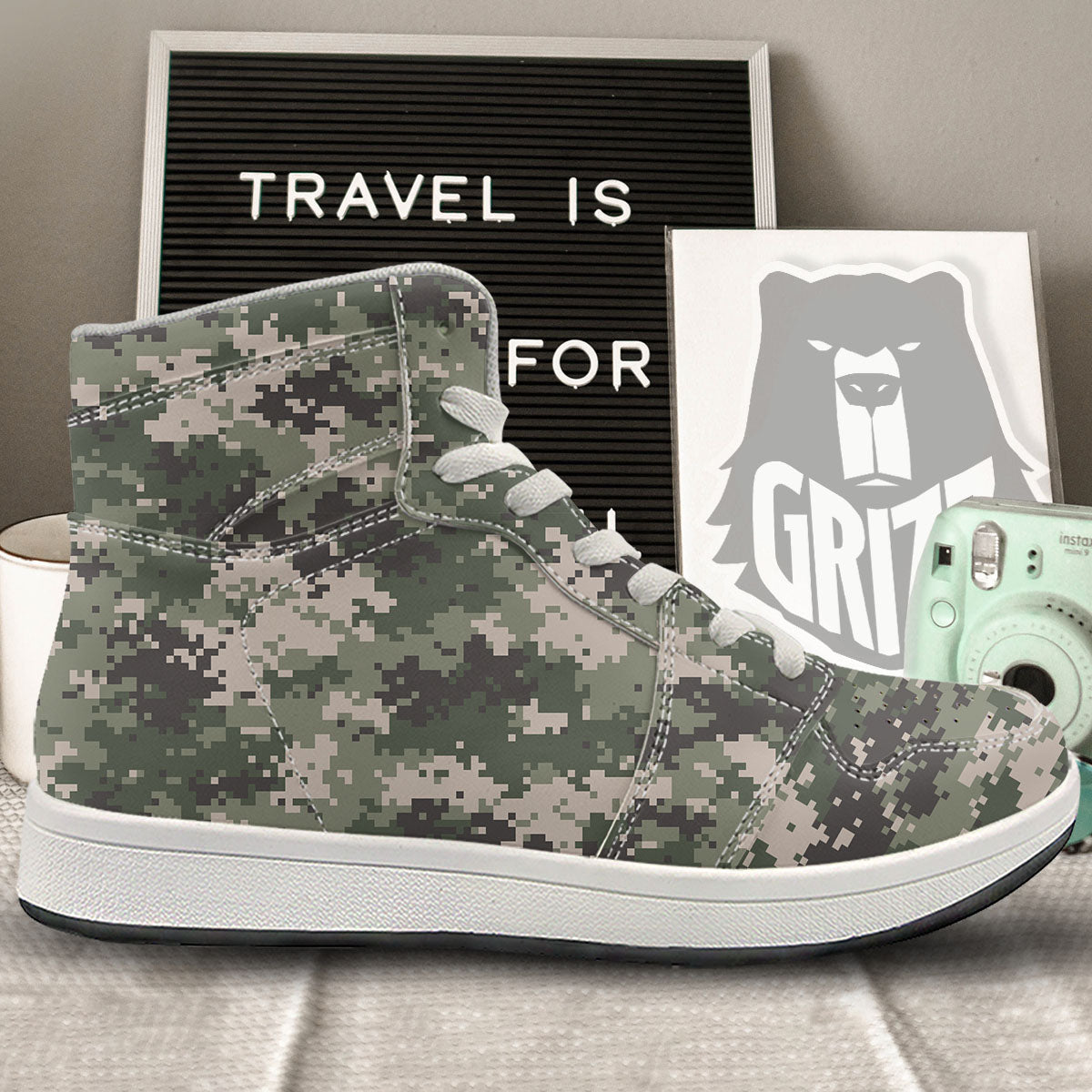Digital Camo Military Print Pattern High Top Sneakers-grizzshop