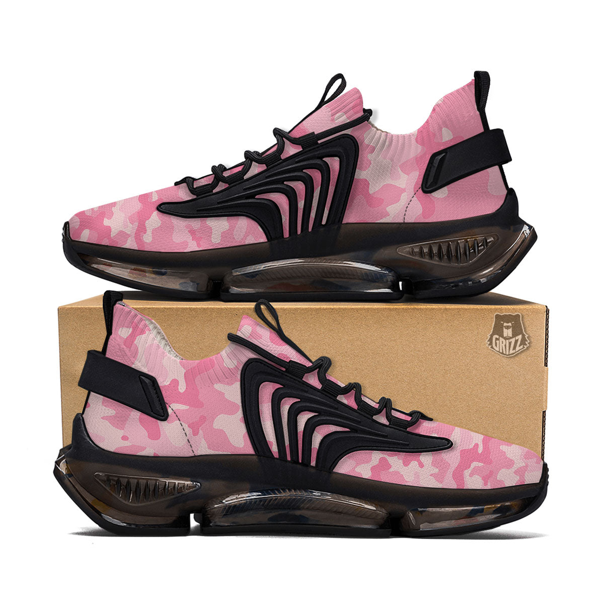 Digital Camo Pink Print Pattern Black Gym Shoes-grizzshop
