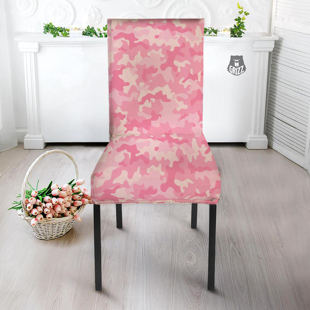Digital Camo Pink Print Pattern Dining Chair Slipcover-grizzshop