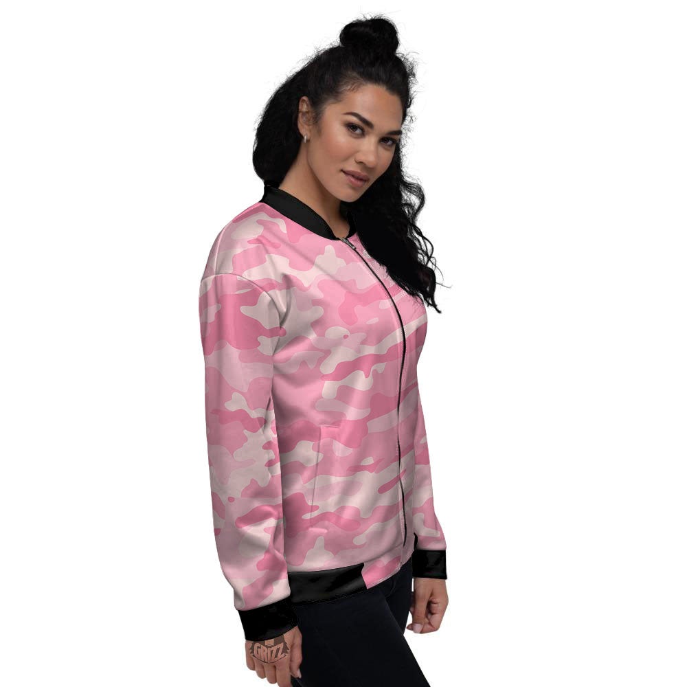 Digital Camo Pink Print Pattern Women's Bomber Jacket-grizzshop