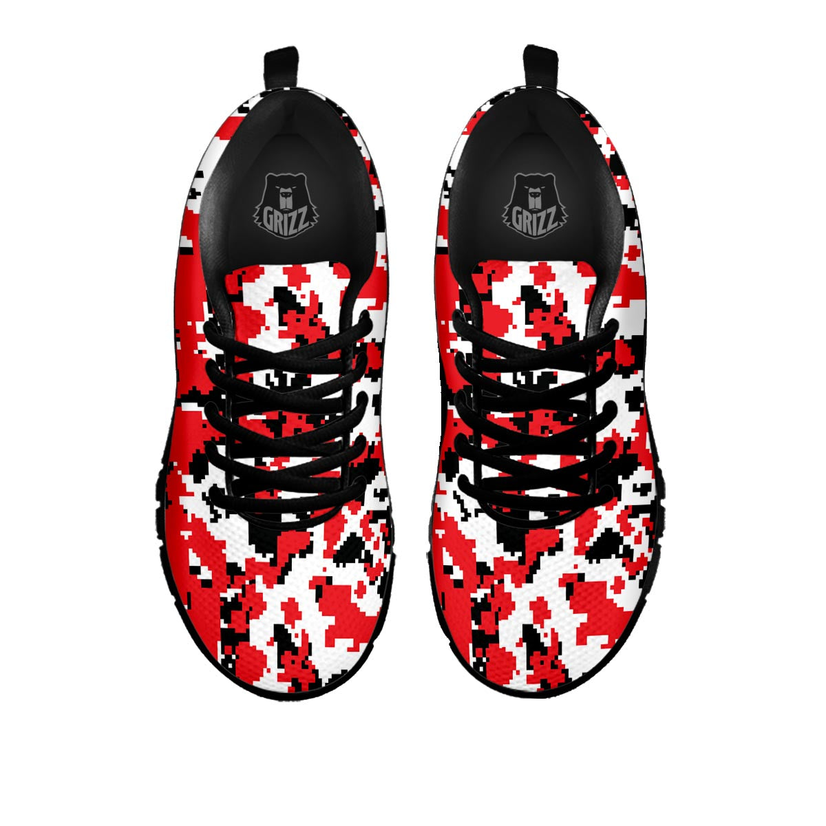 Digital Camo Red White And Black Print Pattern Black Sneaker-grizzshop