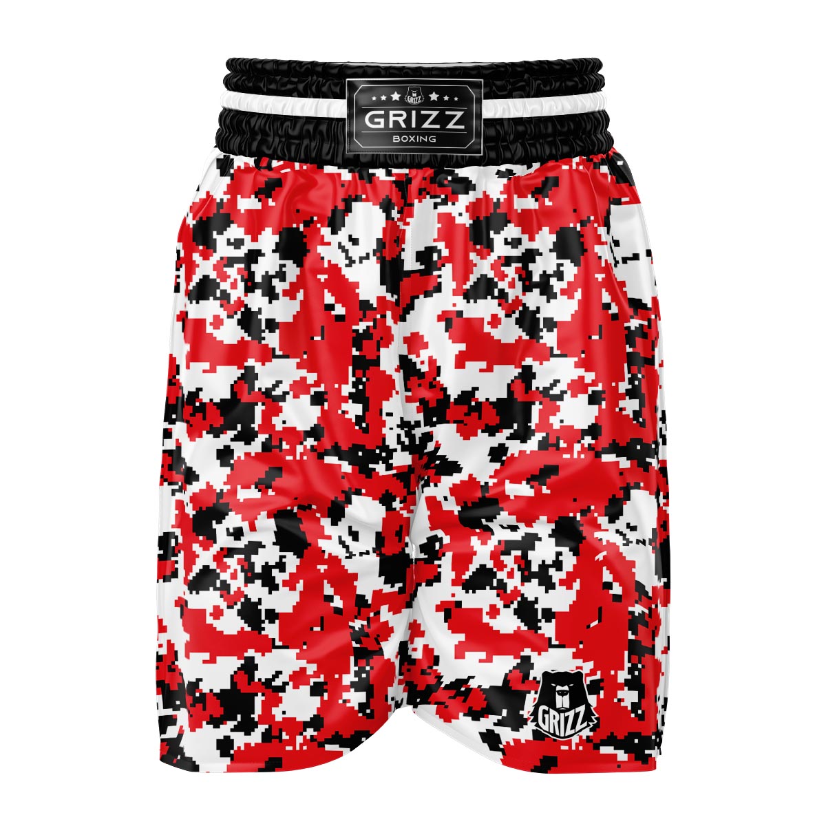 Digital Camo Red White And Black Print Pattern Boxing Shorts-grizzshop