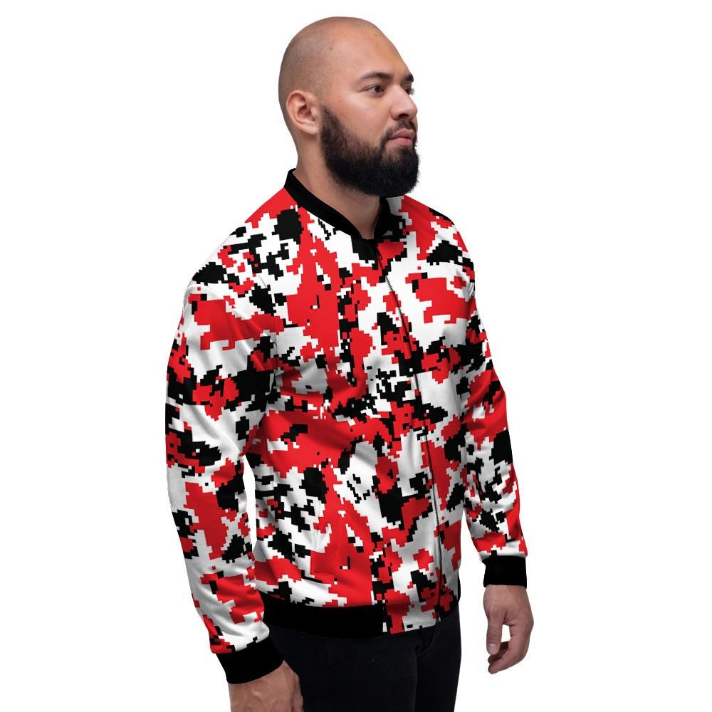 Digital Camo Red White And Black Print Pattern Men's Bomber Jacket-grizzshop