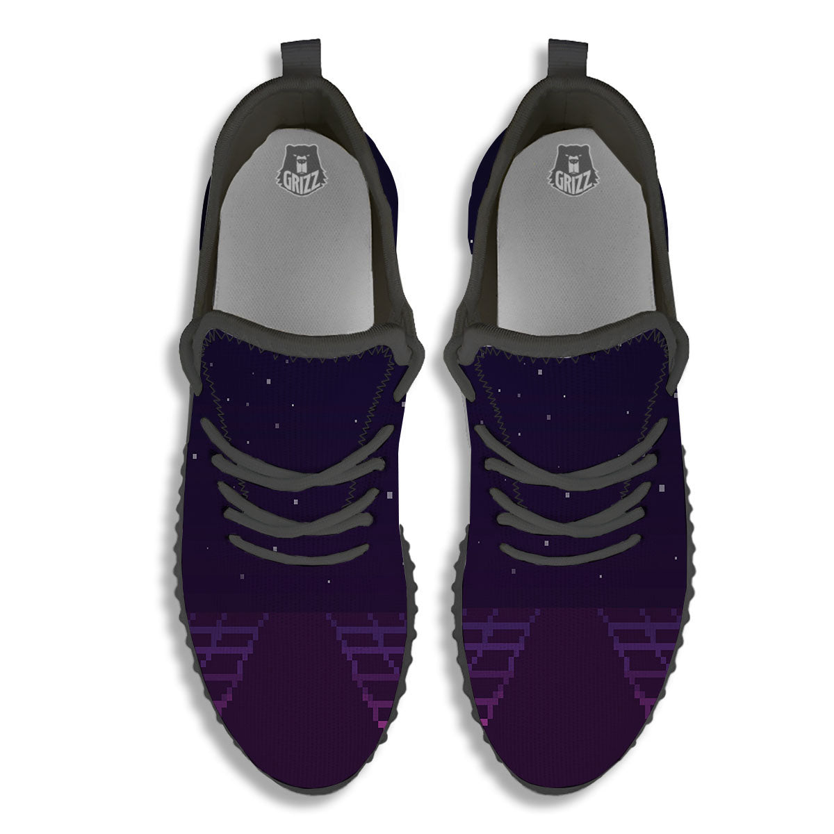 Digital Landscape 8-Bit Pixel Print Black Walking Shoes-grizzshop