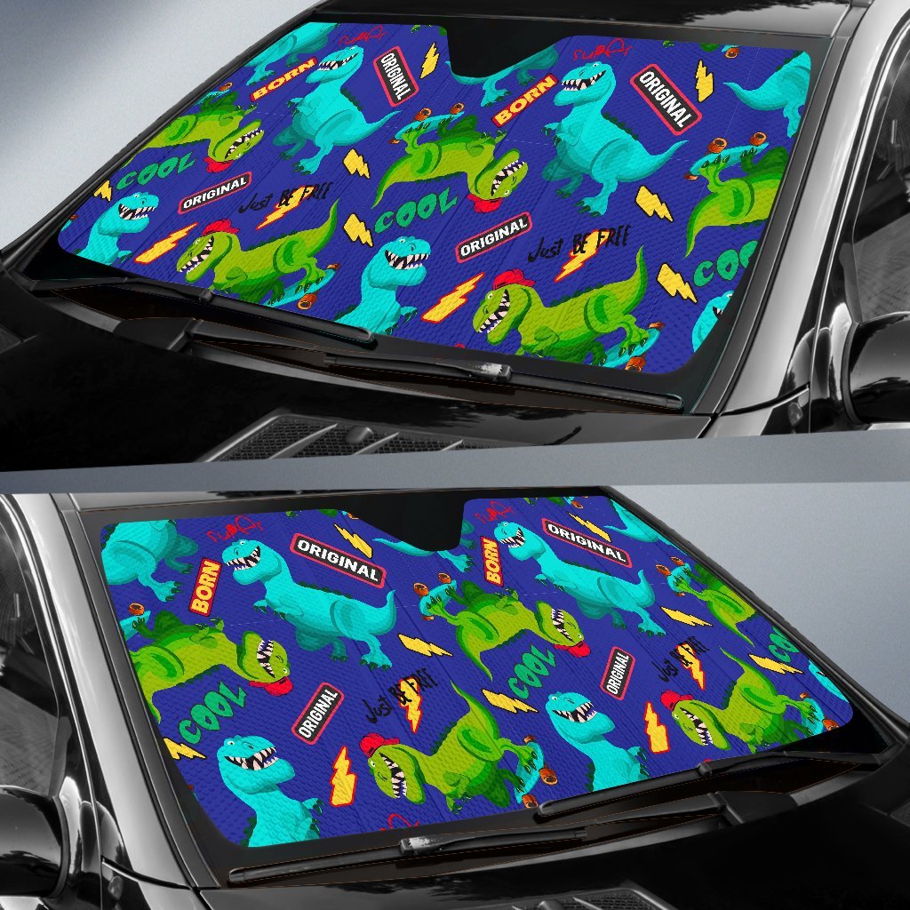 Dino Dinosaur Cartoon Pattern Print Car Sun Shade-grizzshop
