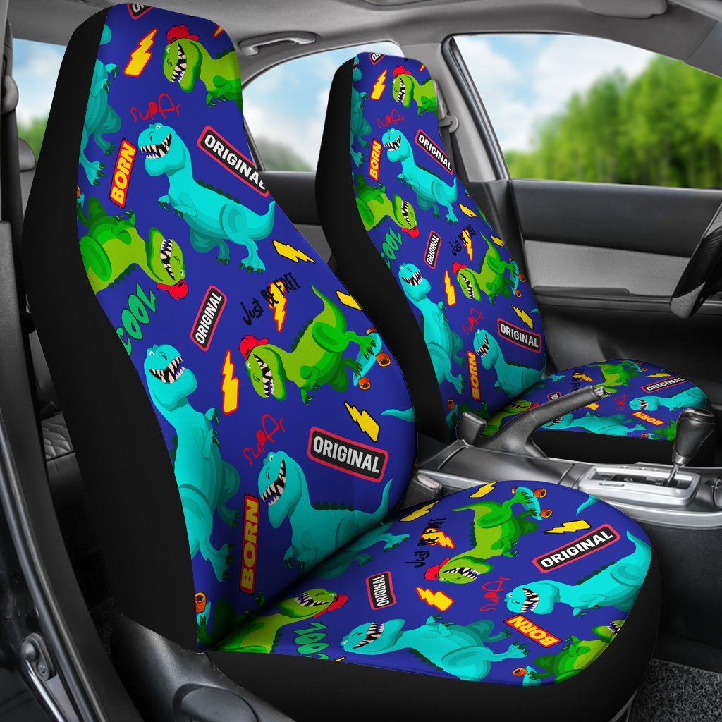 Dino Dinosaur Cartoon Pattern Print Universal Fit Car Seat Cover-grizzshop