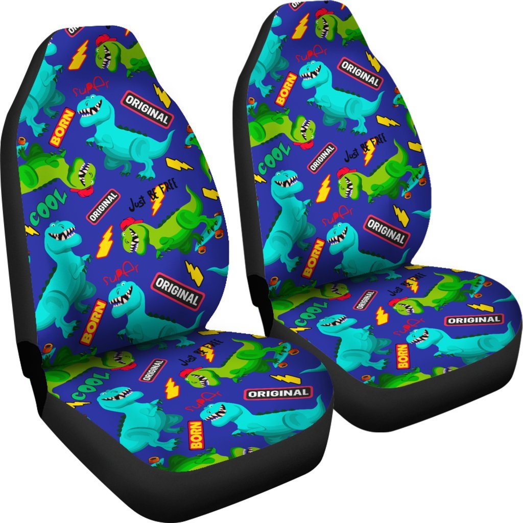 Dino Dinosaur Cartoon Pattern Print Universal Fit Car Seat Cover-grizzshop
