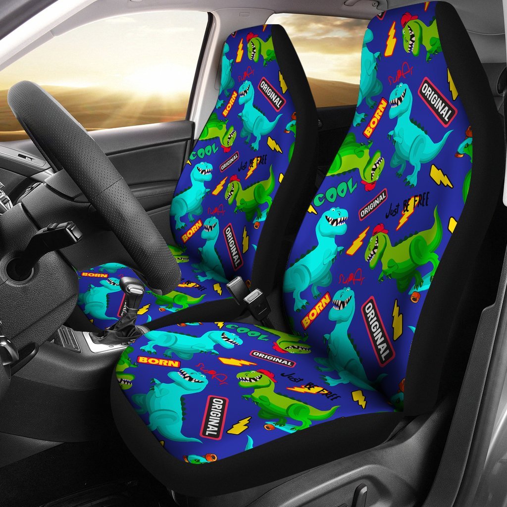 Dino Dinosaur Cartoon Pattern Print Universal Fit Car Seat Cover-grizzshop