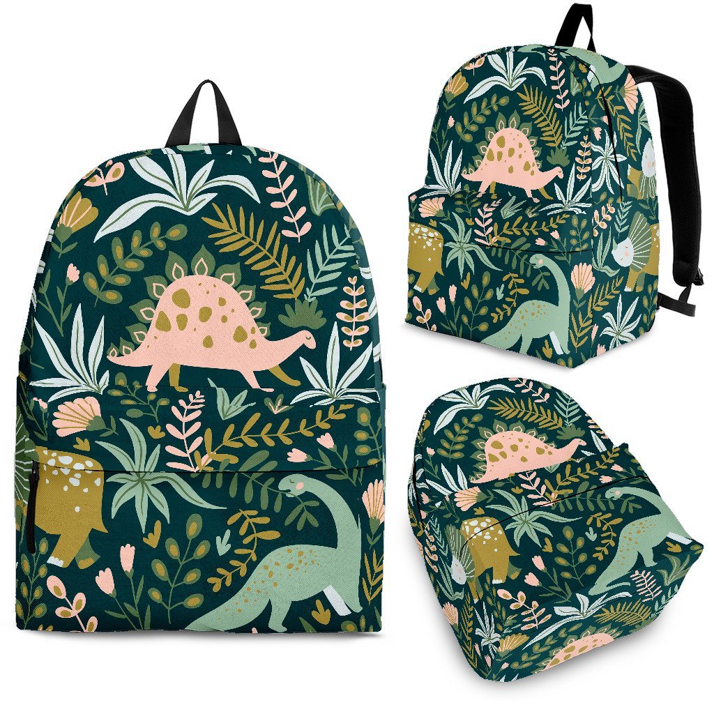 Dino Dinosaur Flower Leaf Pattern Print Backpack-grizzshop