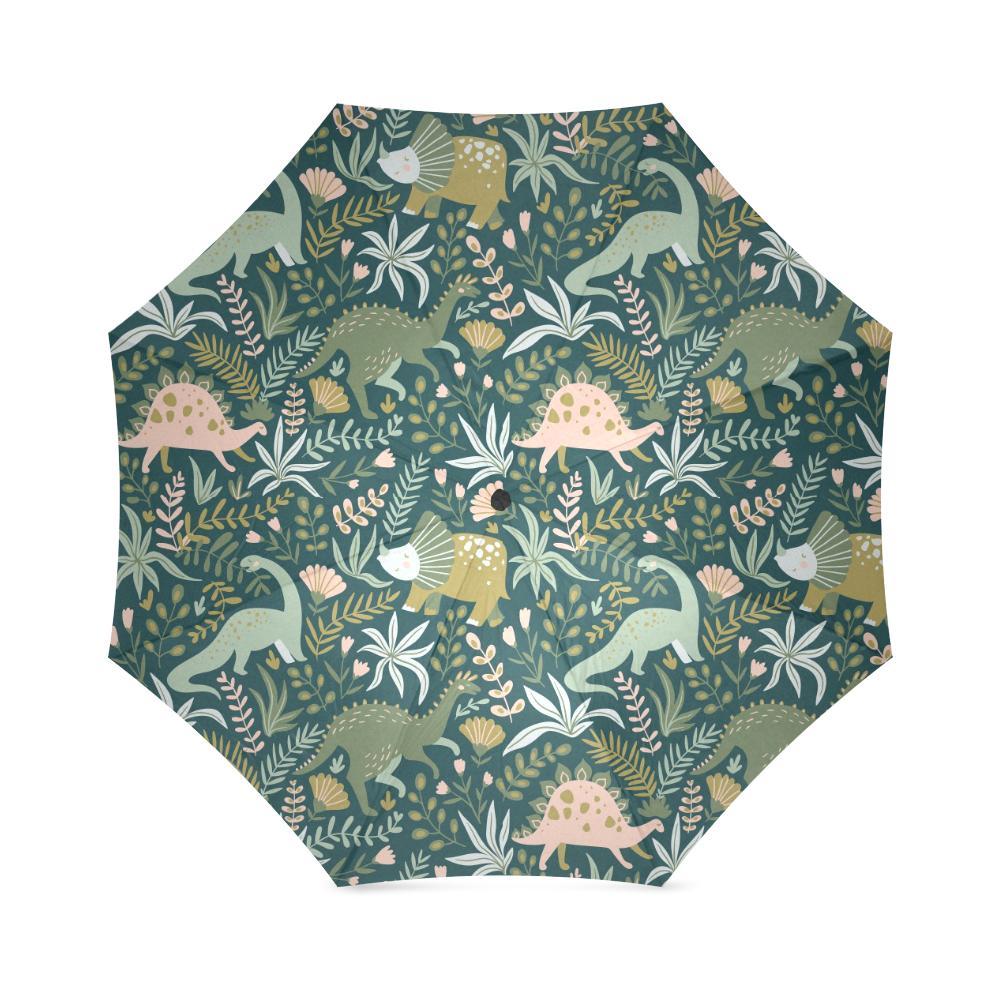 Dino Dinosaur Flower Leaf Pattern Print Foldable Umbrella-grizzshop