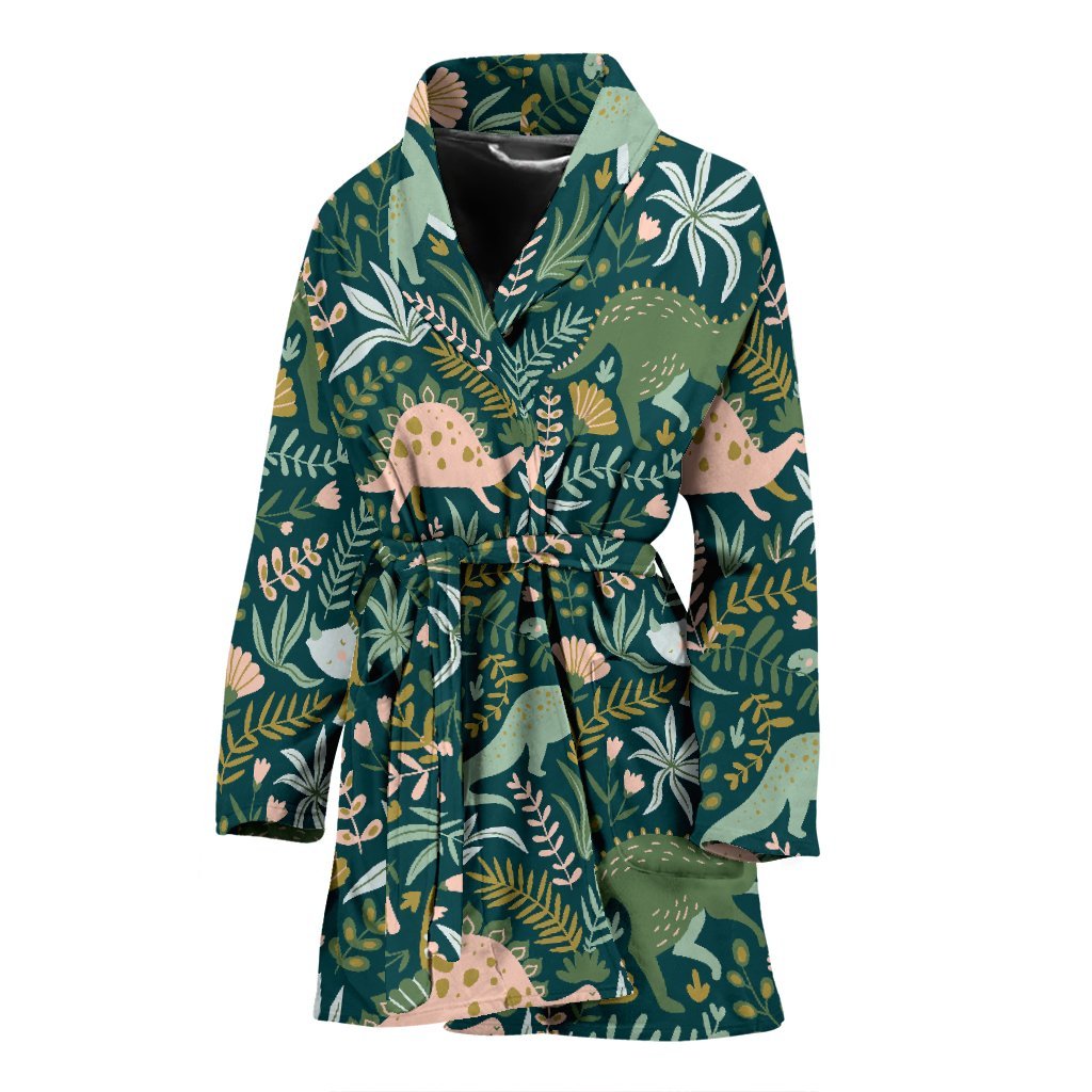 Dino Dinosaur Flower Leaf Pattern Print Women Long Robe-grizzshop